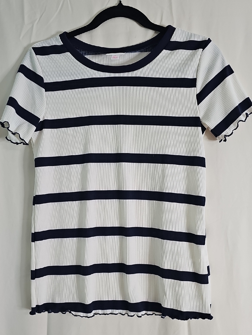 LuLaRoe Navy and White Ribbed Striped Tee
